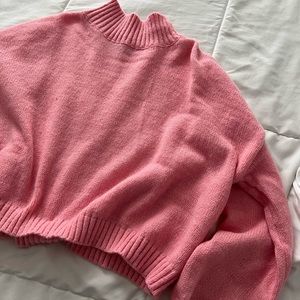 Mock Neck Drop Shoulder Pink Sweater